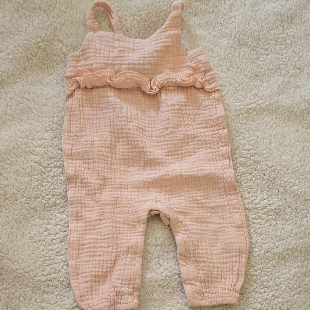Emily and Oliver Pink‎ Muslin Gauze Ruffle Romper Baby Girls 0-3M